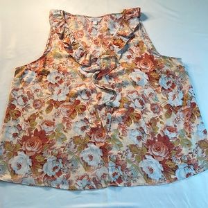 NWOT XXL by Lauren Conrad, sleeveless V-neck blouse with a ruffled V-neck